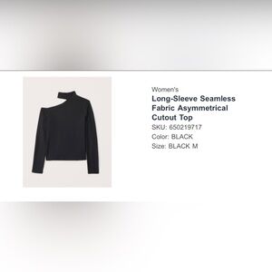 NWT Abercrombie Black Long Sleeve Seamless Fabric Asymmetrical Cutout Top